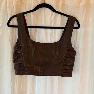 Brown Sleeveless Vegan Leather Women's Top